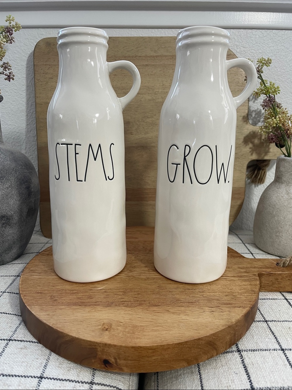 SALE! NWOT RAE DUNN  Milk Bottle Flower Vase + Handle - SET OF 2